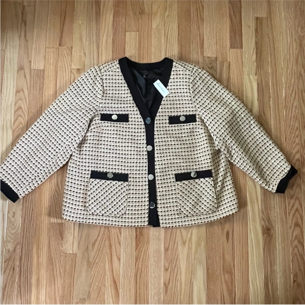 Lane Bryant Jacket Blazer Womens 22 Beige Tweed Button Up Preppy Academia NWOT